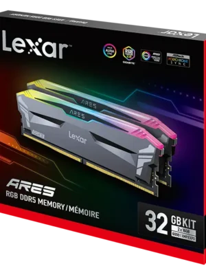 Le kit Lexar 32Go DDR5 RGB 6000MHz, composé de barrettes mémoire haute performance aux couleurs personnalisables, offrant un équilibre parfait entre puissance et style pour votre configuration informatique.